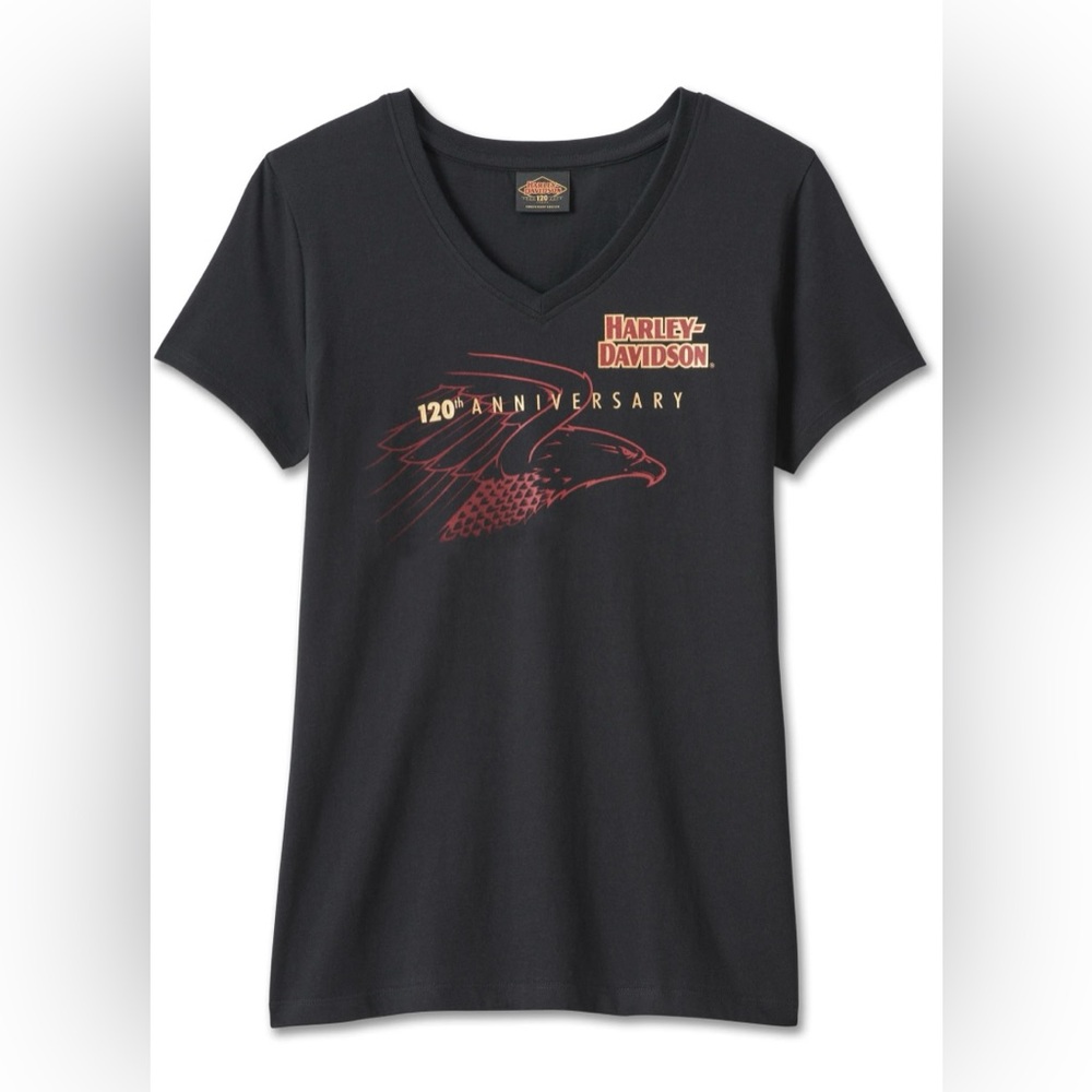 HARLEY-Davidson Women's 120th Anniversary United V-Neck Tee - Black Beauty Sz XS